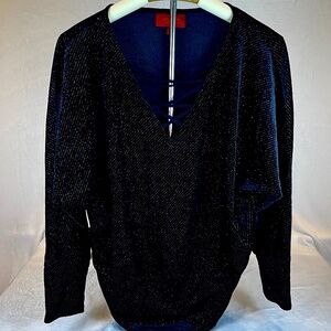 Jennifer Lopez Sparkly Black Lace-Up Long Sleeve Top Size Small Glam Party